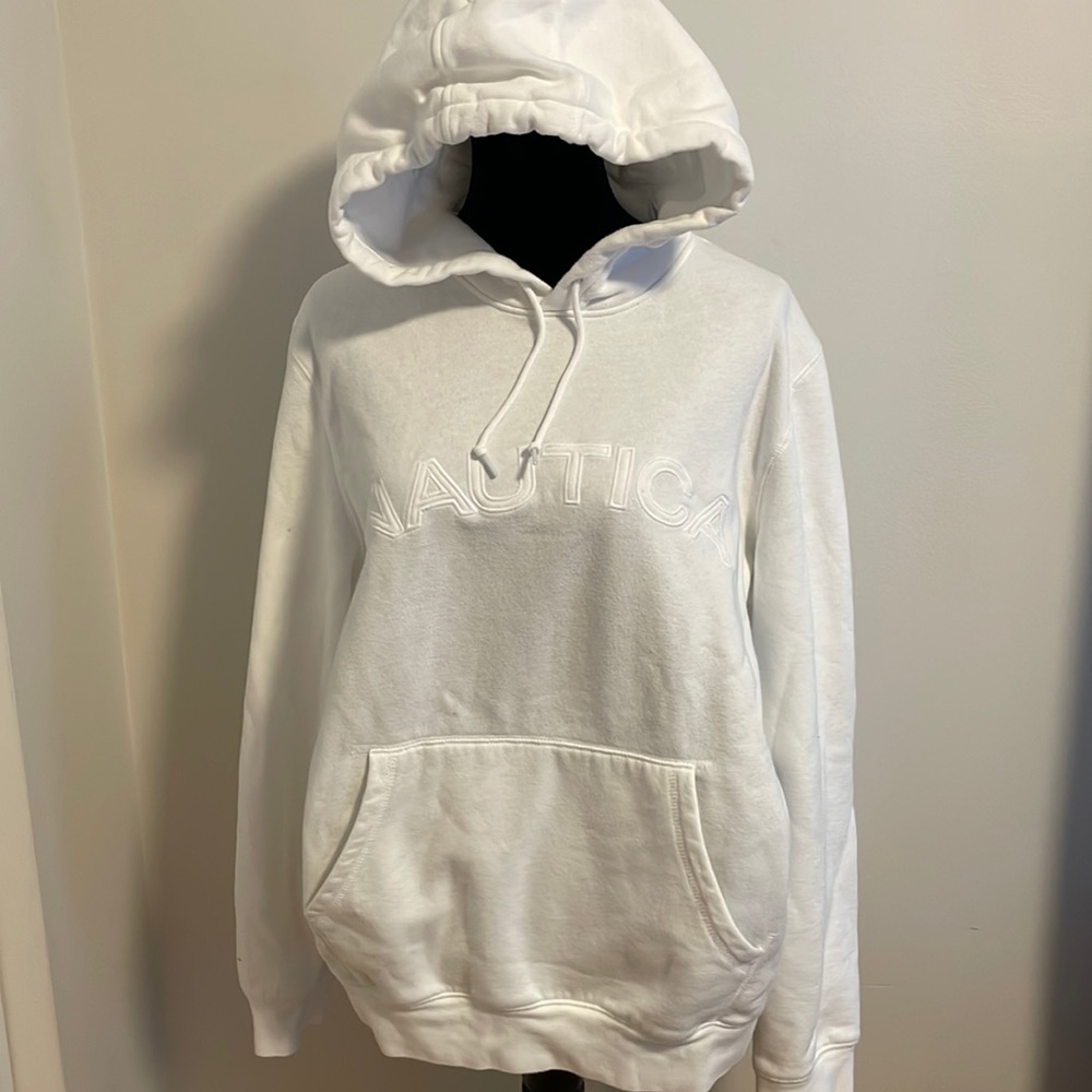 Nautica white kangaroo pocket sweatshirt with hood size large worn once